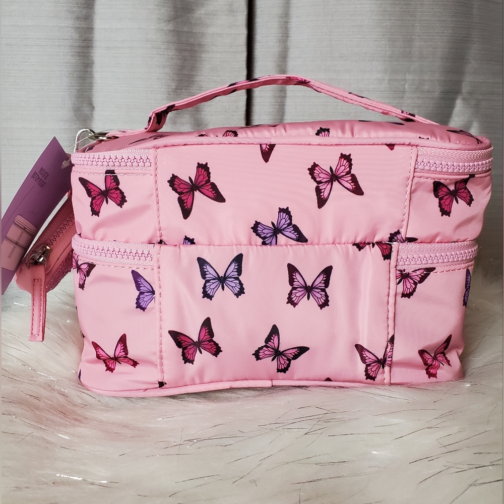 MADDEN GIRL pink butterfly nylon cosmetic bag - Picture 4 of 6